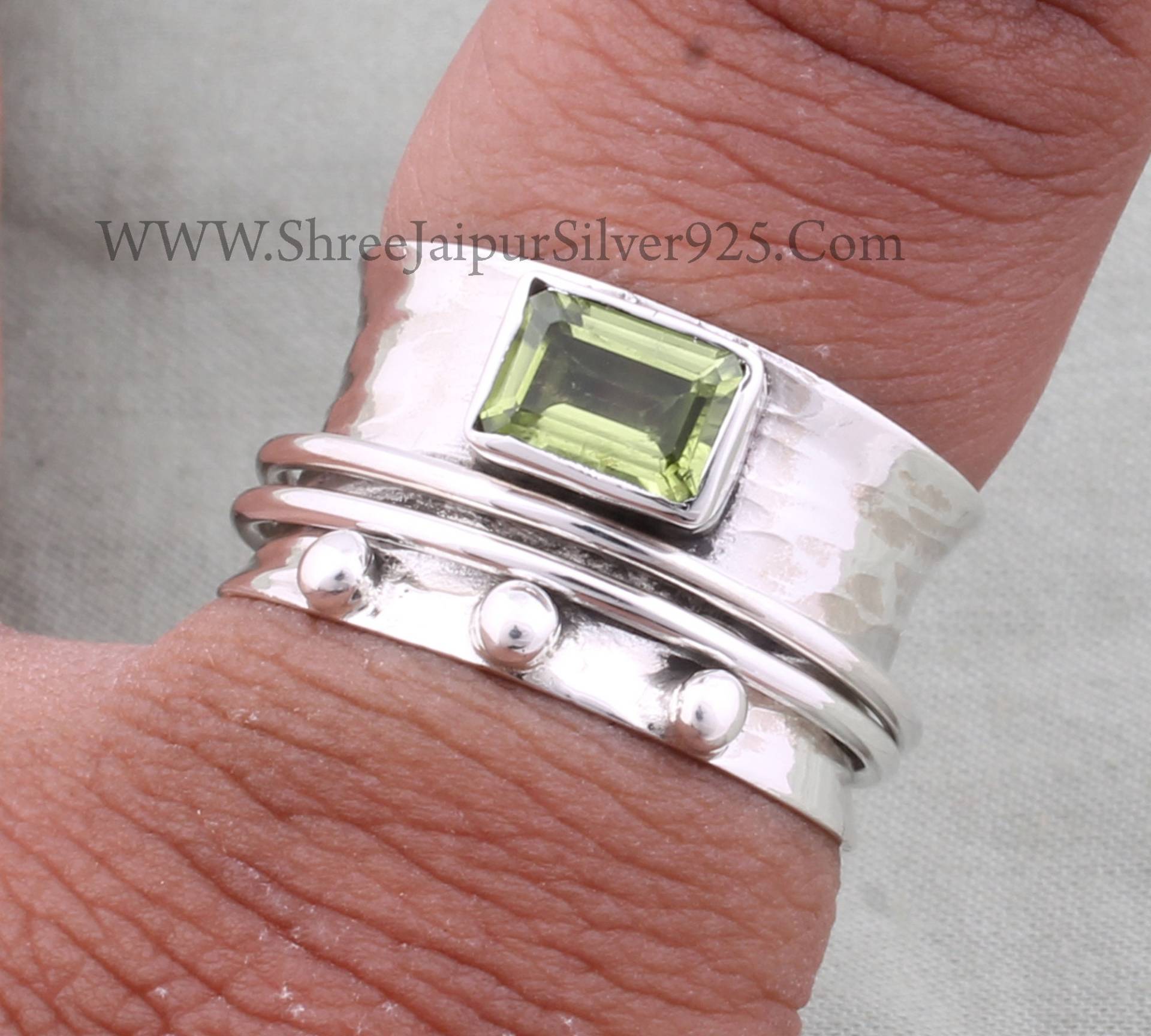 Peridot Massiv 925 Sterling Silber Spinner Ring Für Frauen, Handgemachte Rechteck Meditation Boho Sorge Angst Sie von ShreeJaipurSilver925