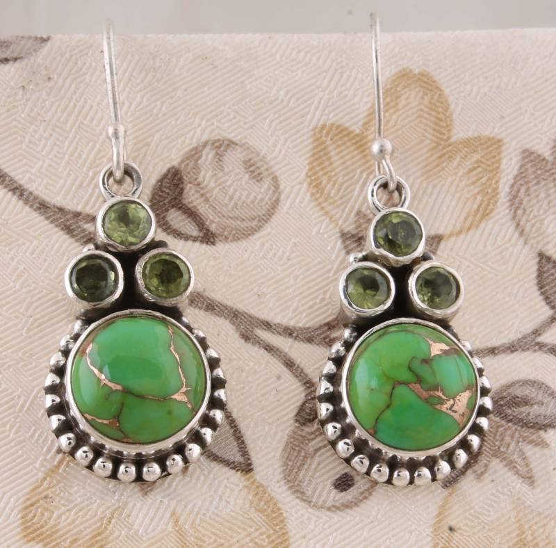 Peridot-Türkis Boho Ohrringe 925Er Silber Edelstein-Ohrhänger von ShreeJaipurSilver925