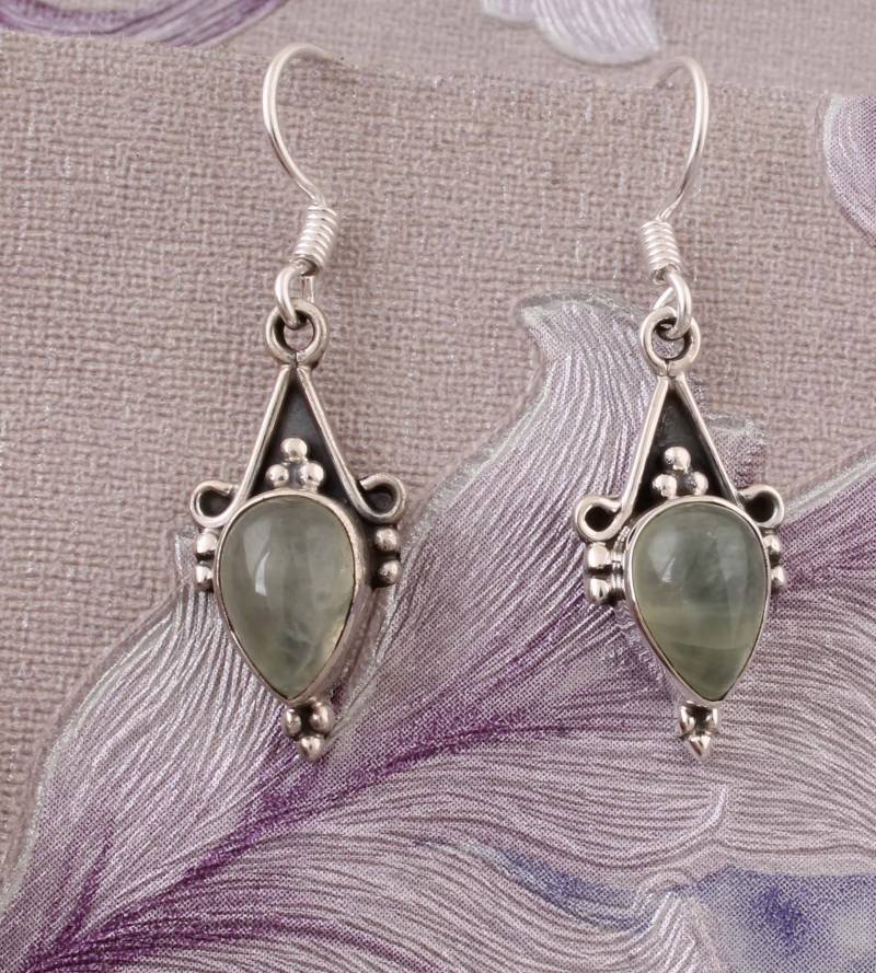 Prehnit Edelstein Ohrringe Boho Sterling Silber Ohrringe von ShreeJaipurSilver925