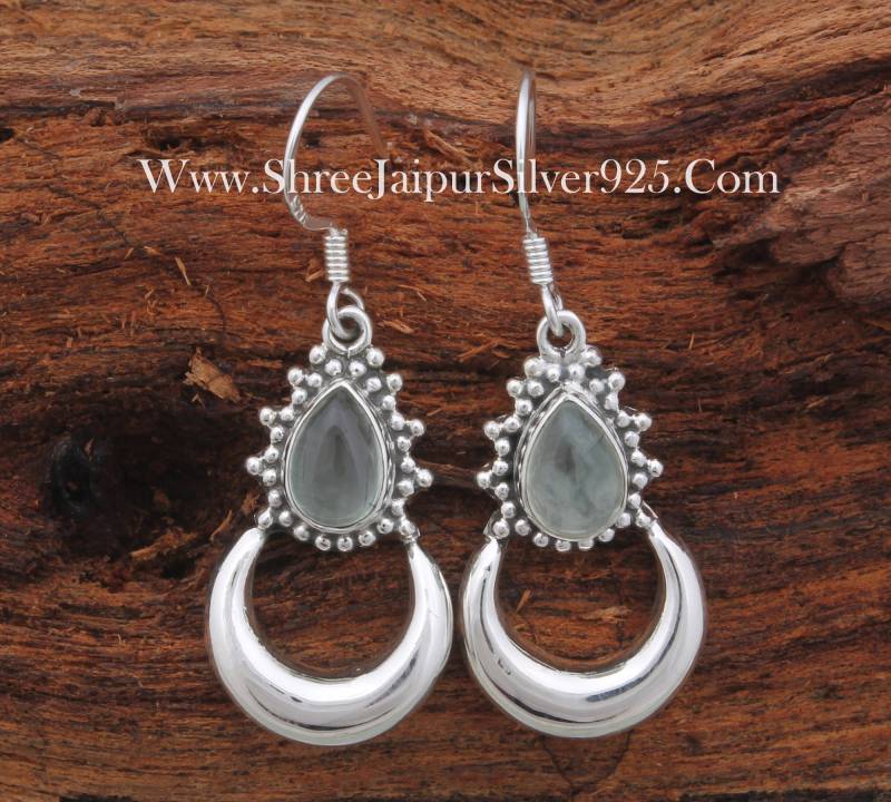 Prehnit Teardrop Ohrringe Sterling Silber Boho Ohrringe von ShreeJaipurSilver925