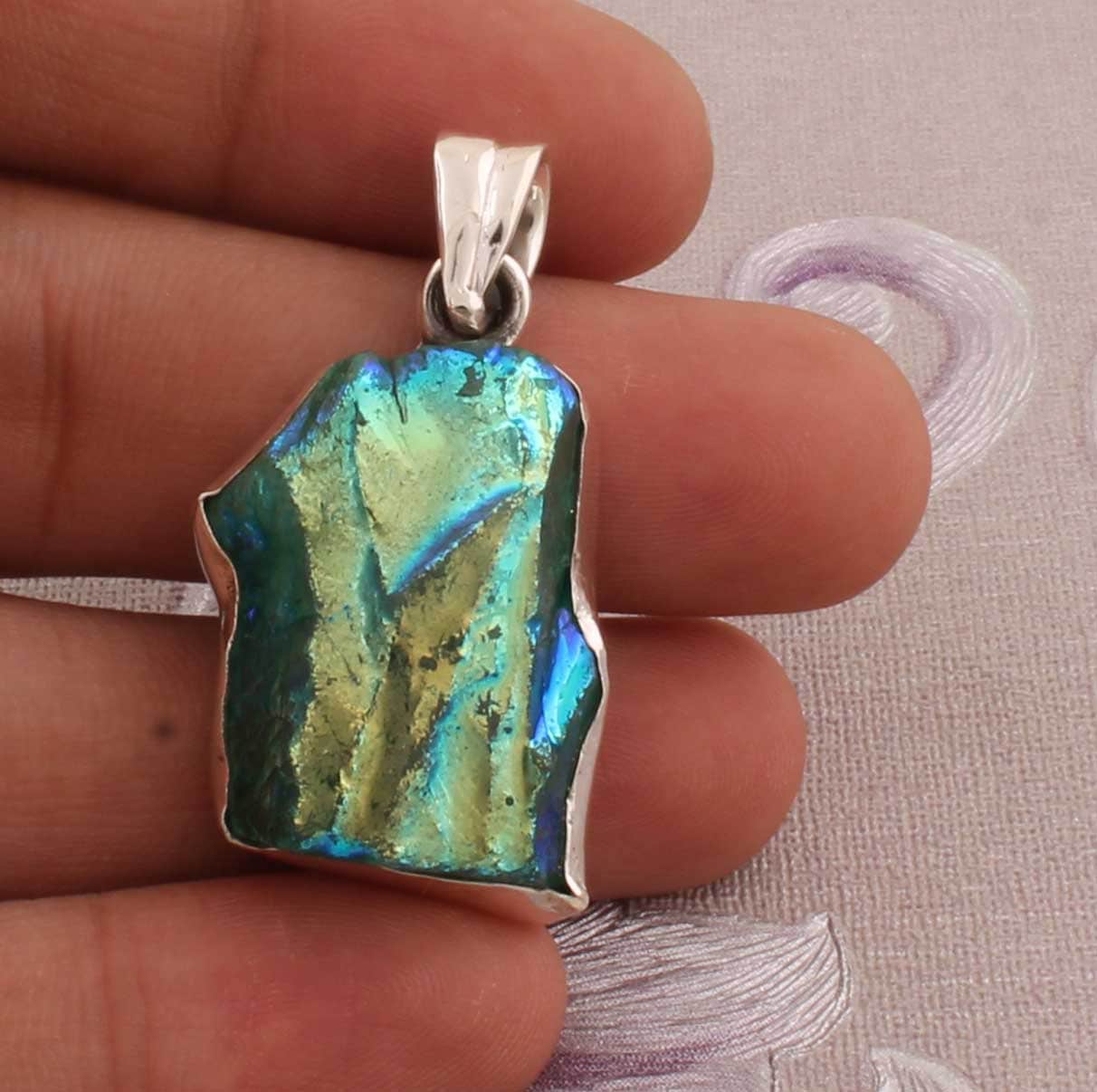 Regenbogen Druzy Quarz Anhänger 925 Sterling Silber von ShreeJaipurSilver925