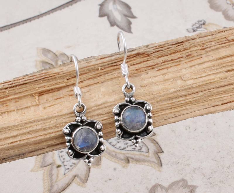 Regenbogen Mondstein 925 Silber Boho Ohrringe von ShreeJaipurSilver925