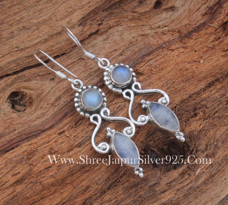 Regenbogen Mondstein 925Er Silber Ohrringe Handgefertigte Boho Ohrhänger von ShreeJaipurSilver925