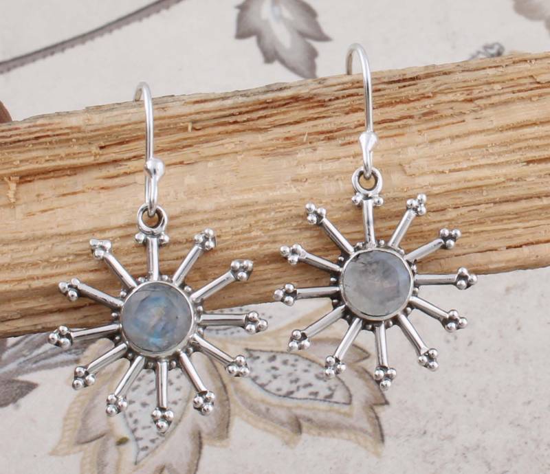 Regenbogen Mondstein Ohrringe Handgefertigte Sterling Silber Boho Schmuck von ShreeJaipurSilver925