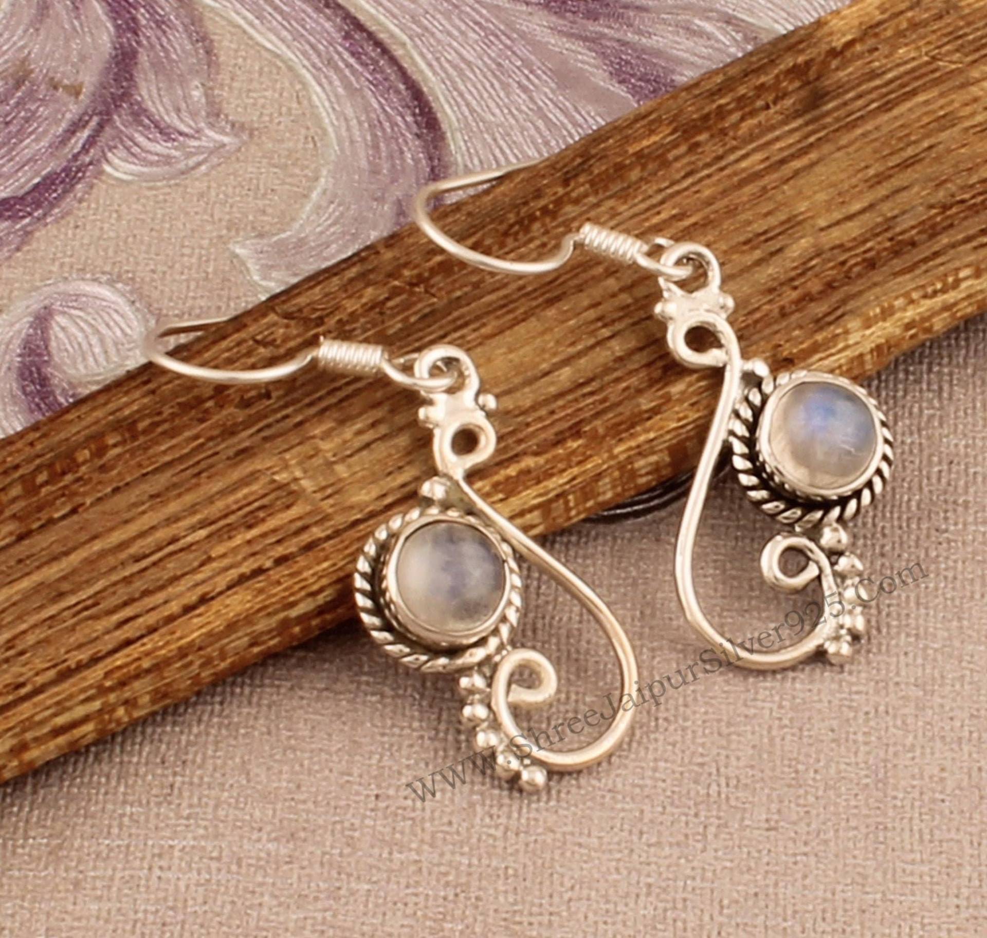 Regenbogen Mondstein Ohrringe Sterlingsilber Anhänger, Juni Geburtsstein von ShreeJaipurSilver925