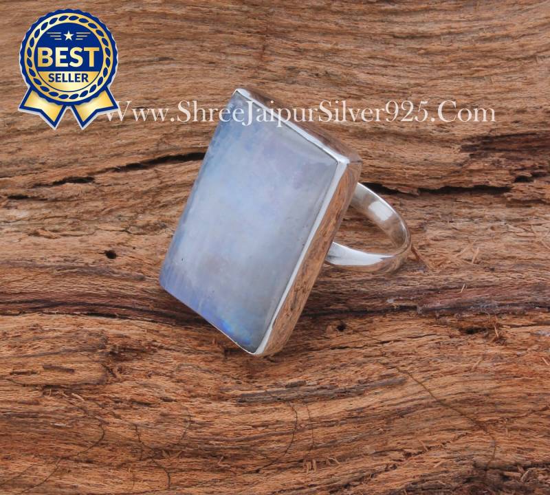 Regenbogen Mondstein Ring 925 Sterling Silber Boho Cabochon von ShreeJaipurSilver925