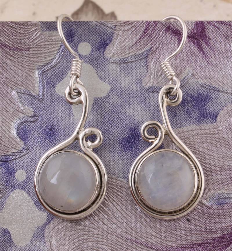 Regenbogen Mondstein Sterling Silber Ohrringe Floraler Boho Stil von ShreeJaipurSilver925