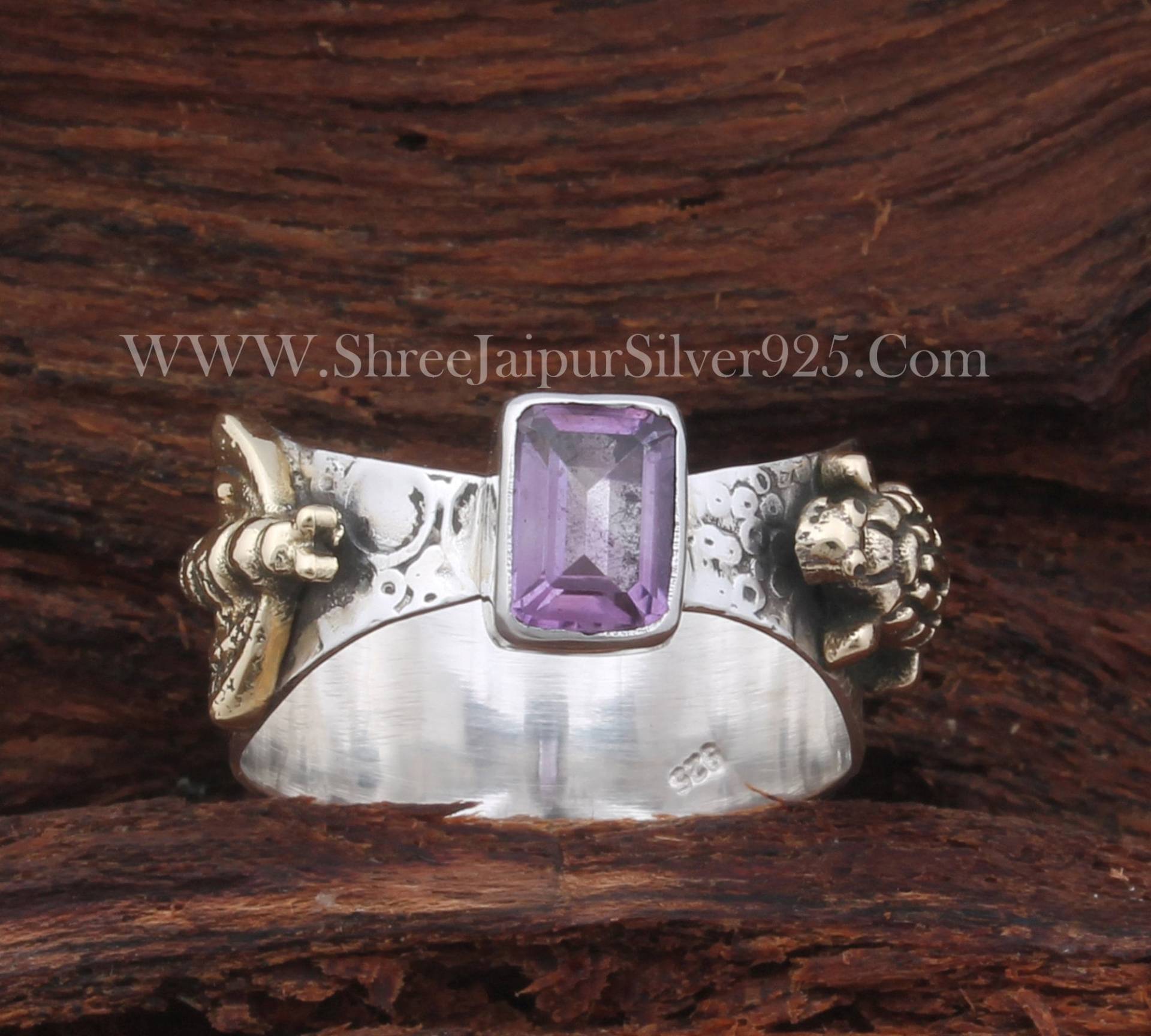 Ring Aus Massivem 925Er-sterlingsilber Mit Amethyst-struktur Für Frauen, Zweifarbiger Honigbiene Und Schildkröte, Geschenke Sie, Geburtstag von ShreeJaipurSilver925