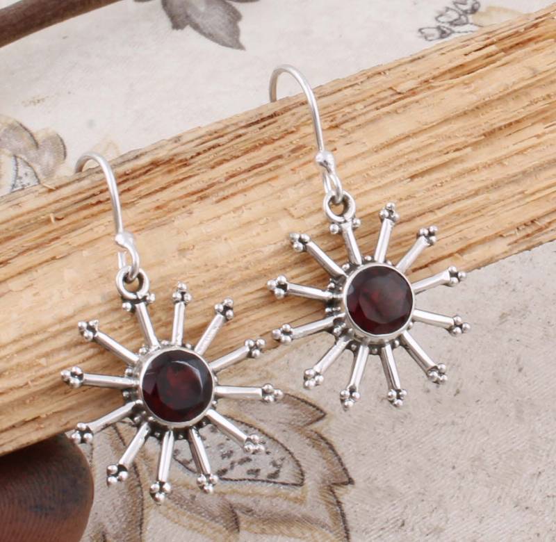 Roter Granat 925Er Silber Ohrringe Handgefertigter Boho Edelstein Schmuck von ShreeJaipurSilver925