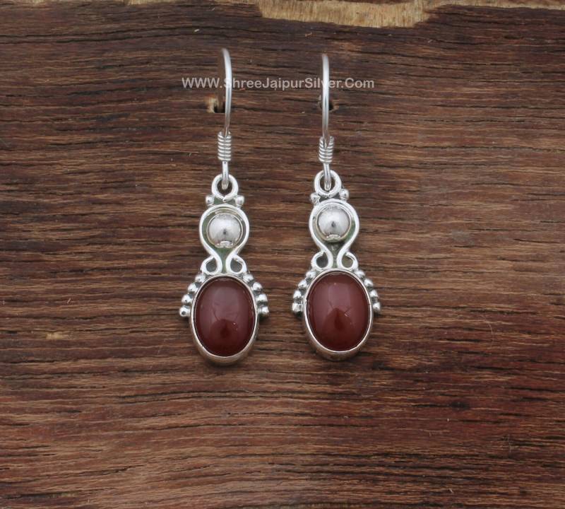 Roter Onyx Edelstein Ohrringe 925Er Silber Boho Ohrhänger von ShreeJaipurSilver925