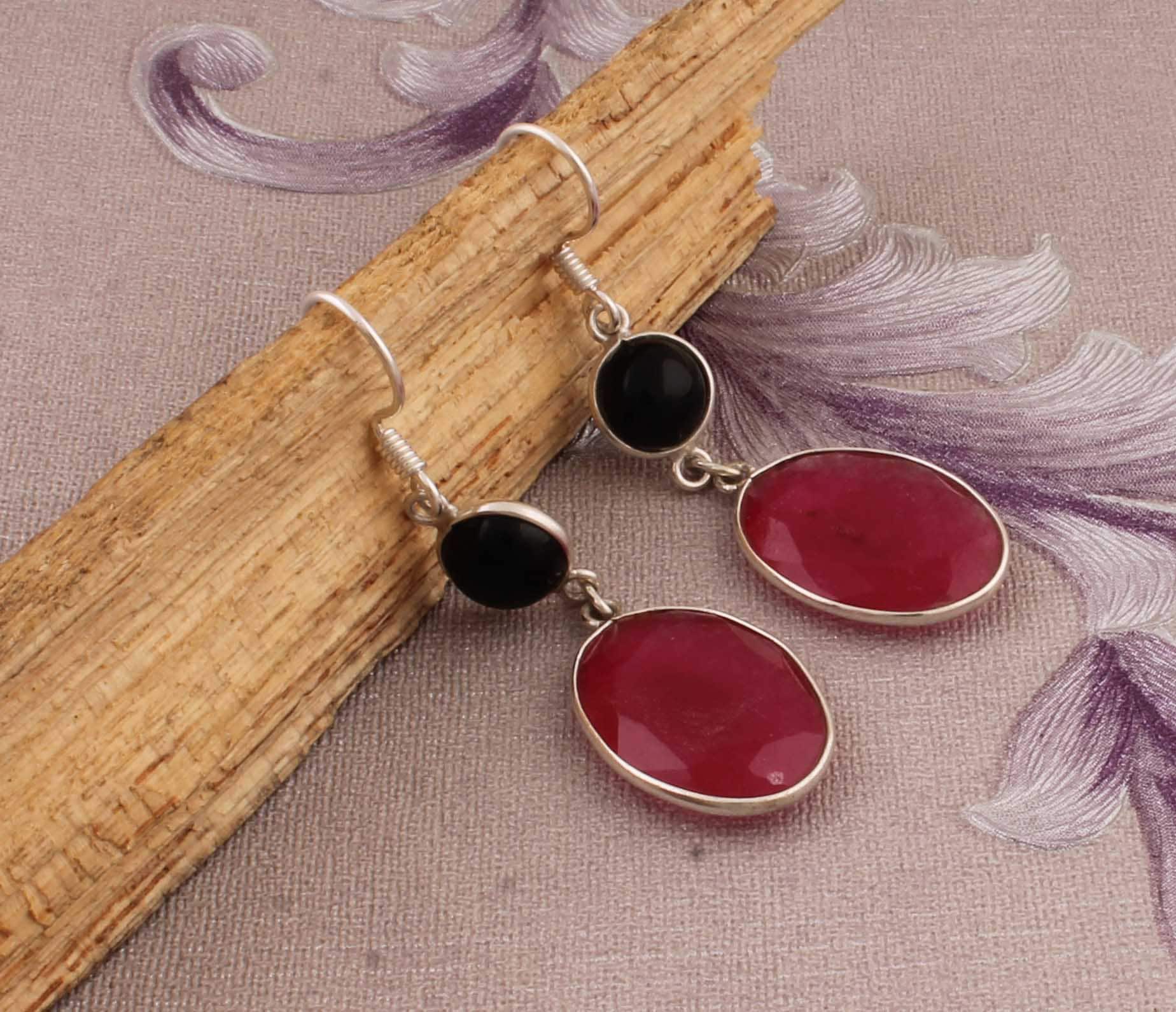 Rubin Und Onyx Ohrringe Sterling Silber Edelstein Ohrringe von ShreeJaipurSilver925