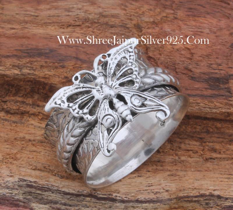 Schmetterling Gravierte Geschnitzte Silber Spinner Ring, 925 Sterling Designer Handmade Boho, Weihnachtsgeschenk Schmuck Für Frauen von ShreeJaipurSilver925