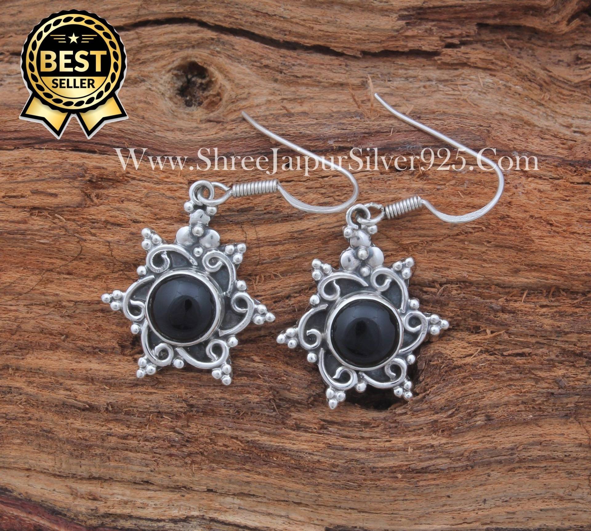 Schwarze Onyx Sterling Silber Ohrringe Aaa Qualität Edelstein von ShreeJaipurSilver925