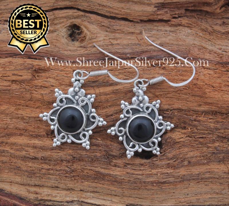 Schwarze Onyx Sterling Silber Ohrringe Aaa Qualität Edelstein von ShreeJaipurSilver925