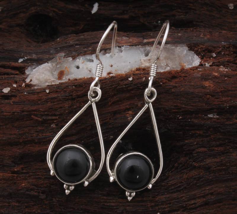 Schwarzer Onyx 925 Sterling Silber Ohrringe Handgemachter Boho Schmuck von ShreeJaipurSilver925