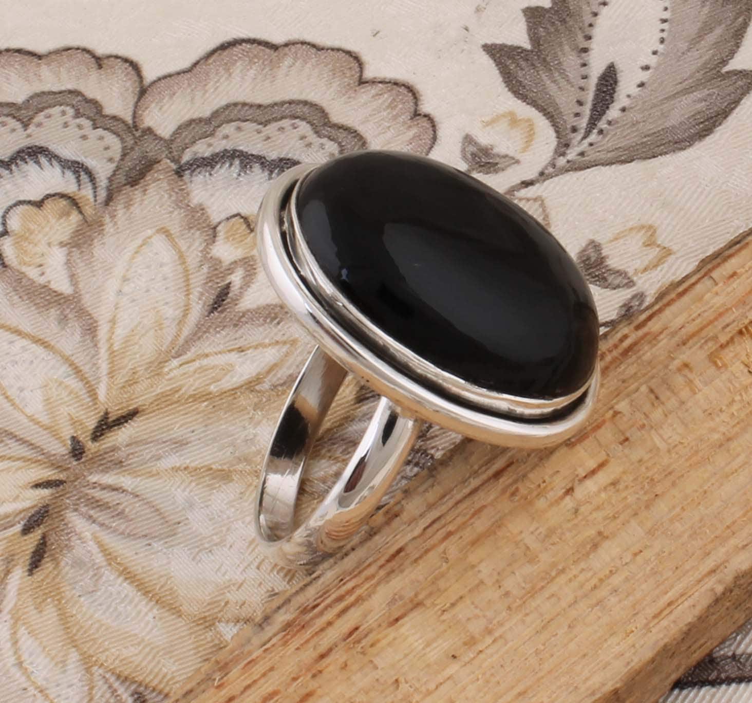 Schwarzer Onyx Oval Ring Aaa Qualität Sterling Silber Statement Ring von ShreeJaipurSilver925