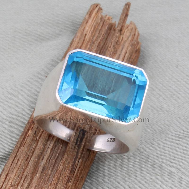 Schweizer Blautopas Quarz Massiv 925 Sterling Silber Ring Für Männer, Handgemachte Smaragd Cut Stone Geschenke Ihn Hochzeitstag von ShreeJaipurSilver925