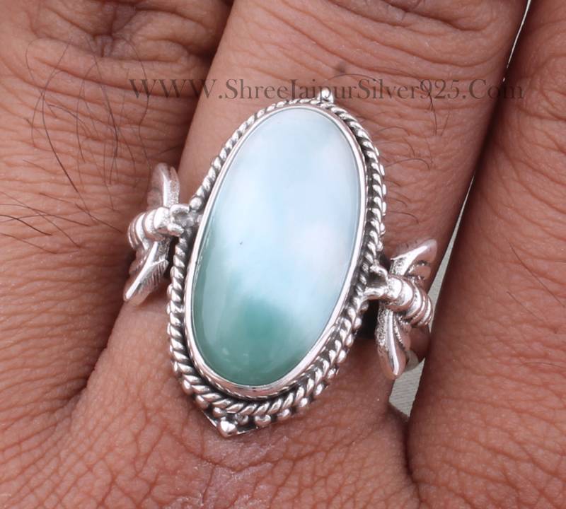 Silber Honig Biene Designer Hand Larimar Oval Form Edelstein Ring, 925 Sterling Verlobungsring, Handgemachter Ring von ShreeJaipurSilver925