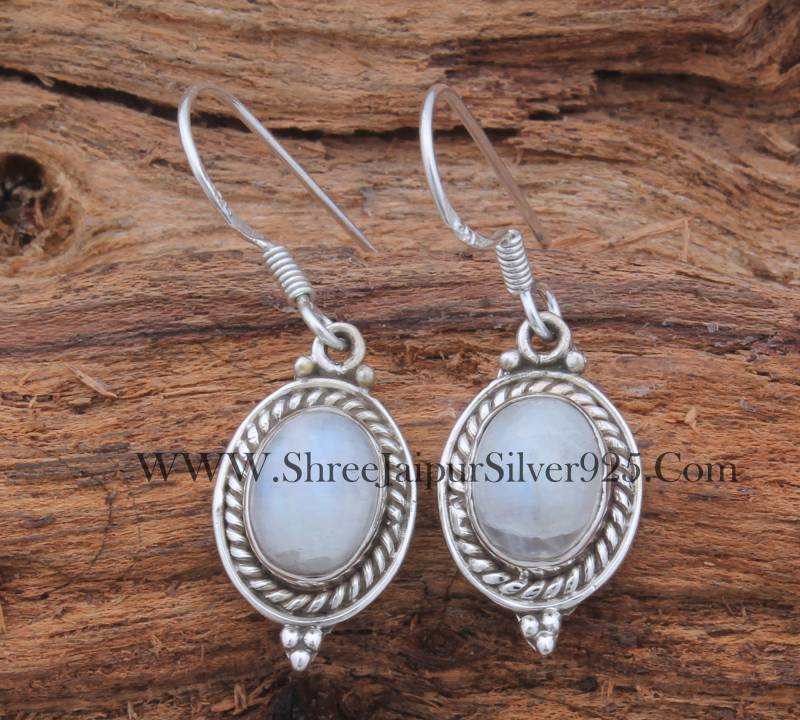 Regenbogen Mondstein Sterling Silber Ohrringe, Geburtstagsgeschenk von ShreeJaipurSilver925