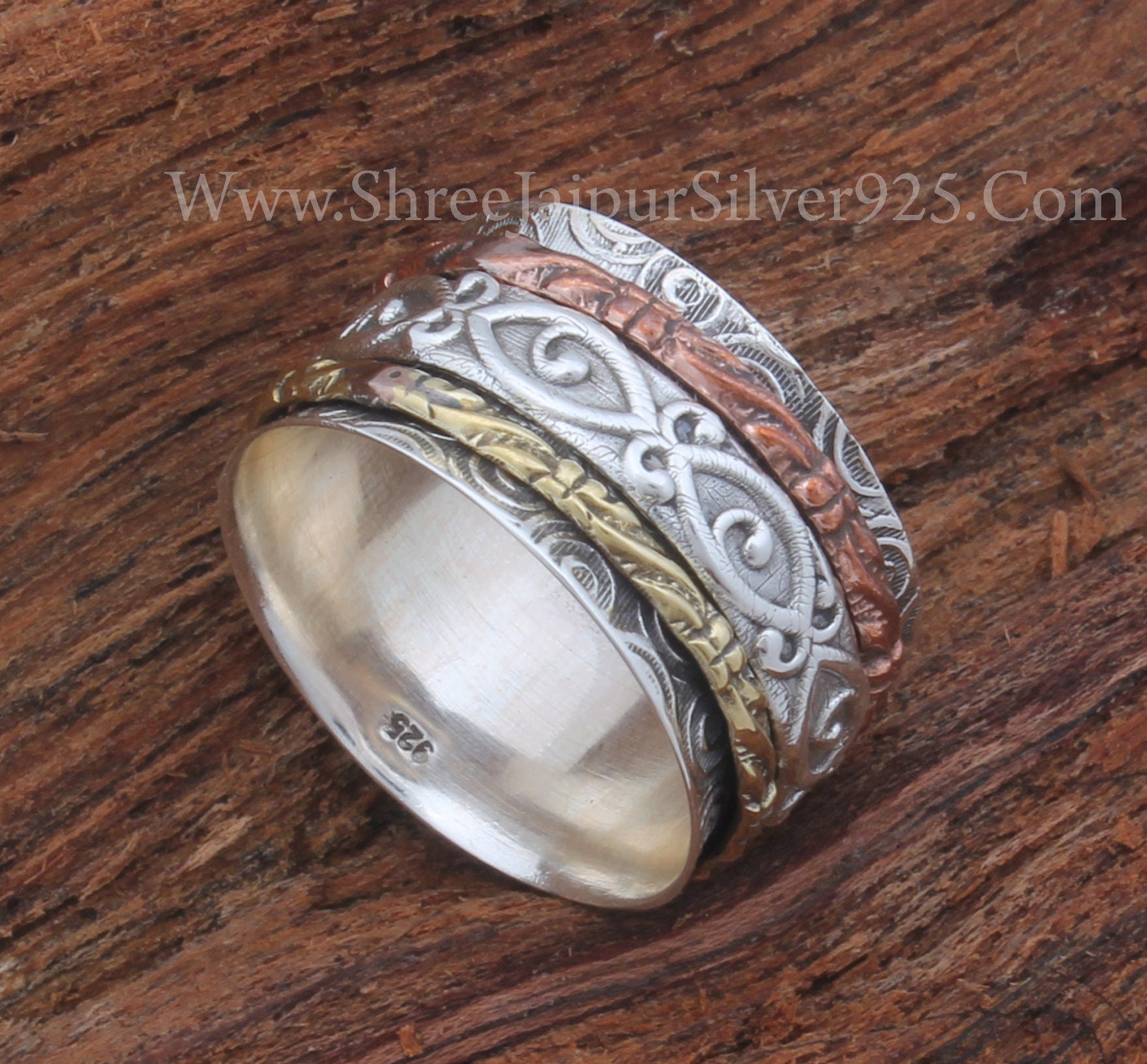 Spinner Solid 925 Sterling Silber Band Ring Für Frauen, Handgemachte Drei Ton Fidget Meditation Angst Geschenke Ihren Geburtstag von ShreeJaipurSilver925