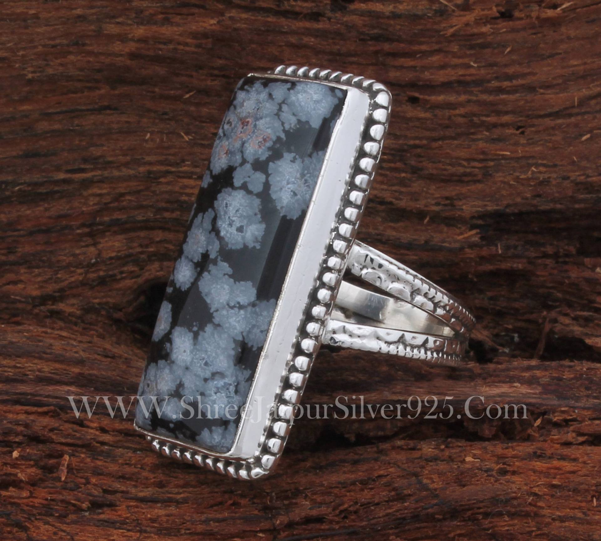 Split Band Obsidian Ring Schneeflocke Massiv 925 Sterling Silber Schmuck Handgefertigter Geburtsstein Statement Damen von ShreeJaipurSilver925