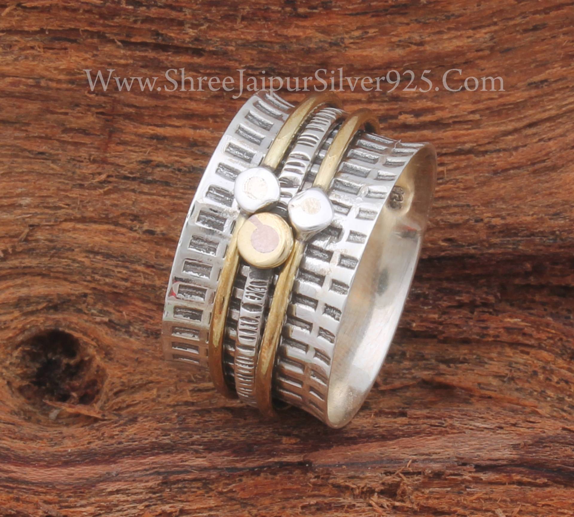 Strukturierte Band 925 Sterling Silber Spinner Ring Für Frauen, Handgemachte Zweifarbige Meditation Fidget Angst Geschenke Ihren Geburtstag von ShreeJaipurSilver925