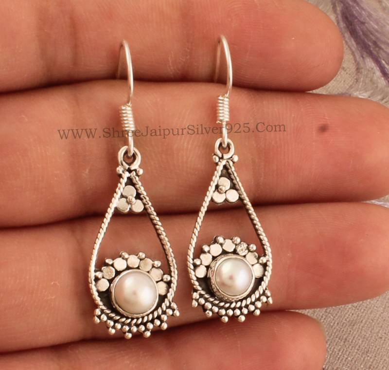Teardrop Perlen-Ohrringe Edelstein 925 Sterling Silber von ShreeJaipurSilver925