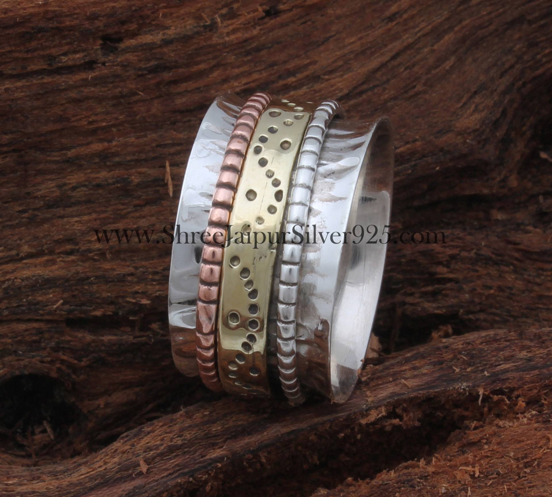 Texturierte Spinner Ring 925 Sterling Silber Für Frauen, Handgemachte Drei Ton Meditation Fidget Angst Bereit Zu Geschenke von ShreeJaipurSilver925