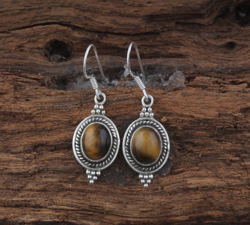 Tigerauge Edelstein Ohrringe Boho Sterling Silber Ohrringe von ShreeJaipurSilver925