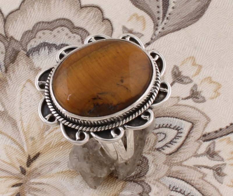 Tigerauge Edelstein Ring Boho Sterling Silber Ring von ShreeJaipurSilver925