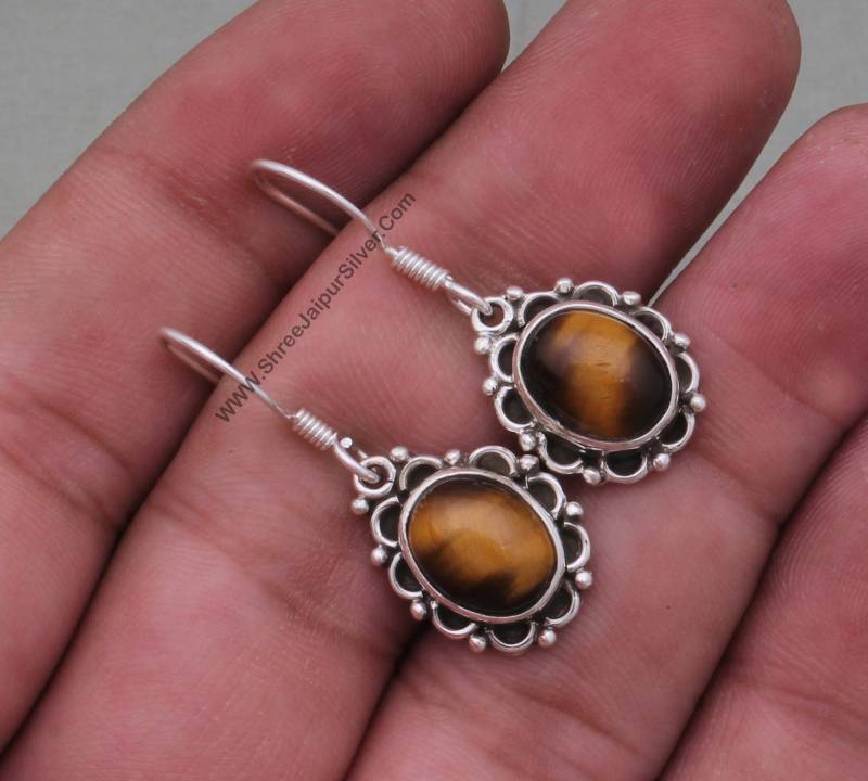 Tigerauge Edelsteinohrringe Boho 925Er Silber Hochzeitsschmuck von ShreeJaipurSilver925