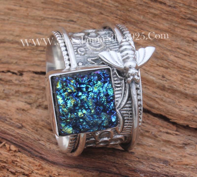 Titan Druzy Massiv 925 Sterling Silber Spinner Ring Für Frauen Designer Handgemachte Honig Biene Stein Hochzeit Schmuck Geschenk von ShreeJaipurSilver925