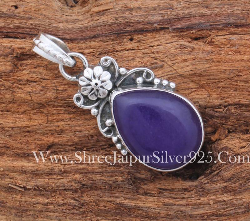 Tropfen Lila Jade 925 Sterling Silber Anhänger von ShreeJaipurSilver925