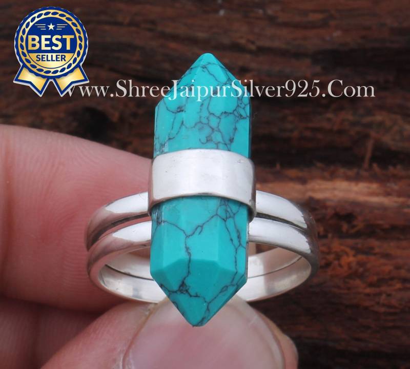Türkis Bleistift Edelstein Ring, Sterling Silber Modeschmuck von ShreeJaipurSilver925