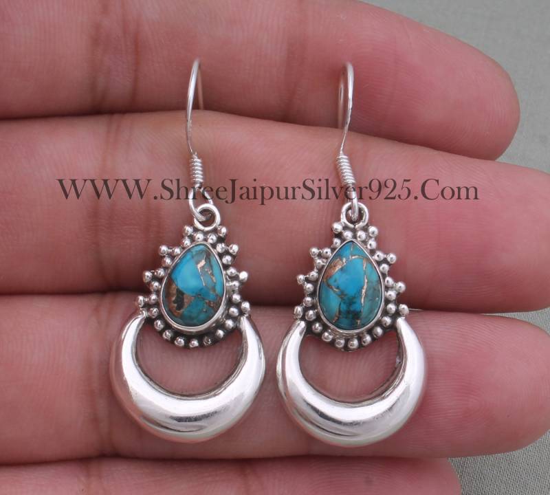 Türkis Sterling Silber Ohrringe Handgefertigter Boho Edelstein Schmuck von ShreeJaipurSilver925