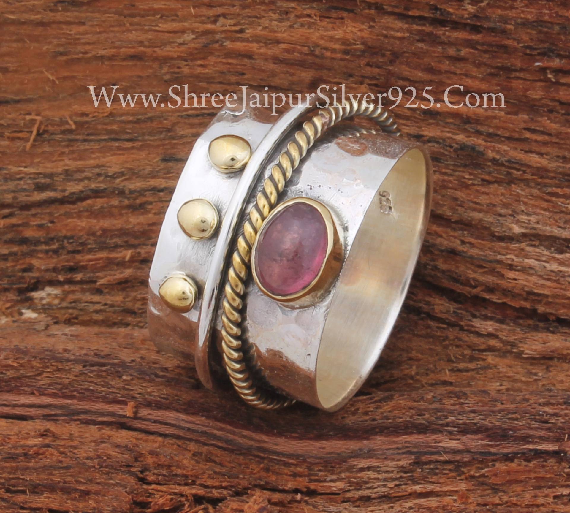 Turmalin 925 Sterling Silber Spinner Ring Für Frauen, Handgemachte Oval Stein Zweifarbige Meditation Fidget Angst Geschenkidee Sie von ShreeJaipurSilver925