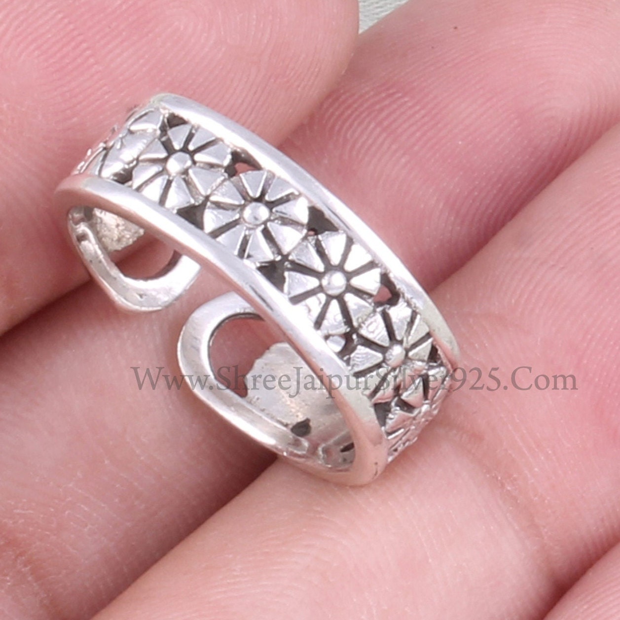 Verstellbarer Blumen-Silberbandring, Massiver 925Er Sterlingsilber-Bandring Für Frauen, Handgefertigter Designer-Modebandring, Boho-Schmuckgeschenk von ShreeJaipurSilver925