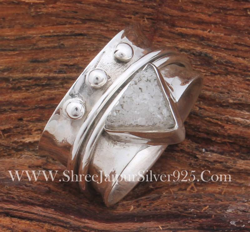 Weiß Druzy Massiv 925 Sterling Silber Spinner Ring Für Frauen, Handgefertigt Dreieck Form Ehering Boho Sorgen Geschenk von ShreeJaipurSilver925