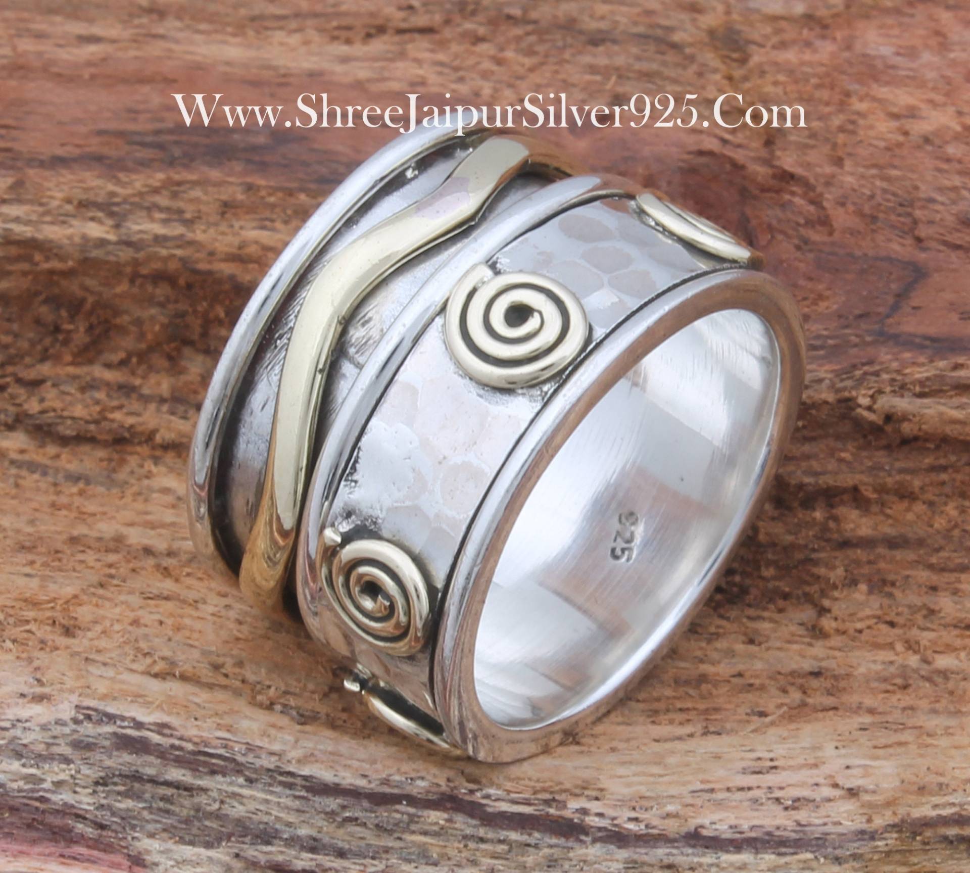 Welle Spiralband Solid 925 Sterling Silber Spinner Ring Für Frauen, Handgemachte Zweifarbige Fidget Sorgen Meditation Band Angst Geschenke Sie von ShreeJaipurSilver925