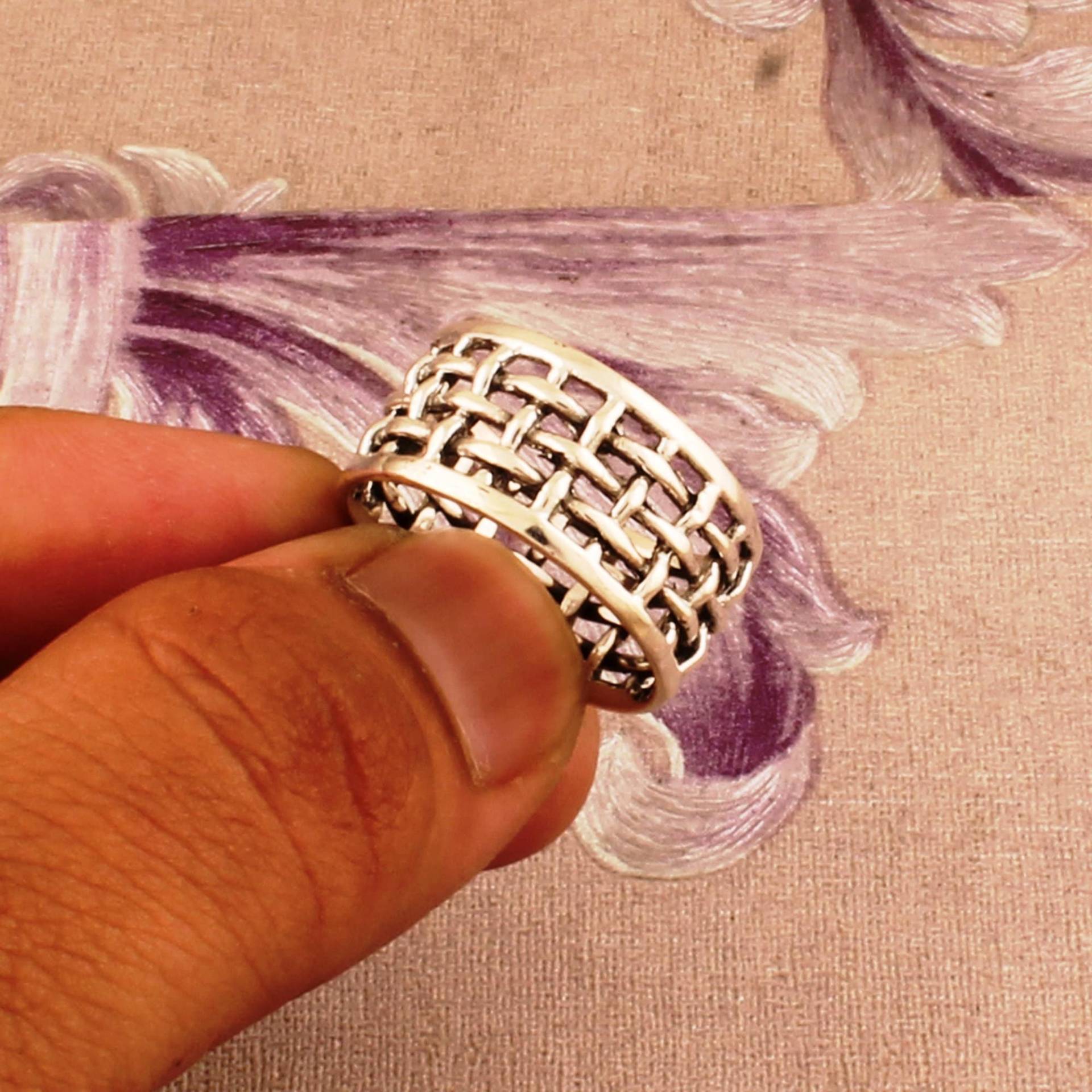 sterling Silber Gewebte Breite Band Ring Unisex Gemusterten Design von ShreeJaipurSilver925