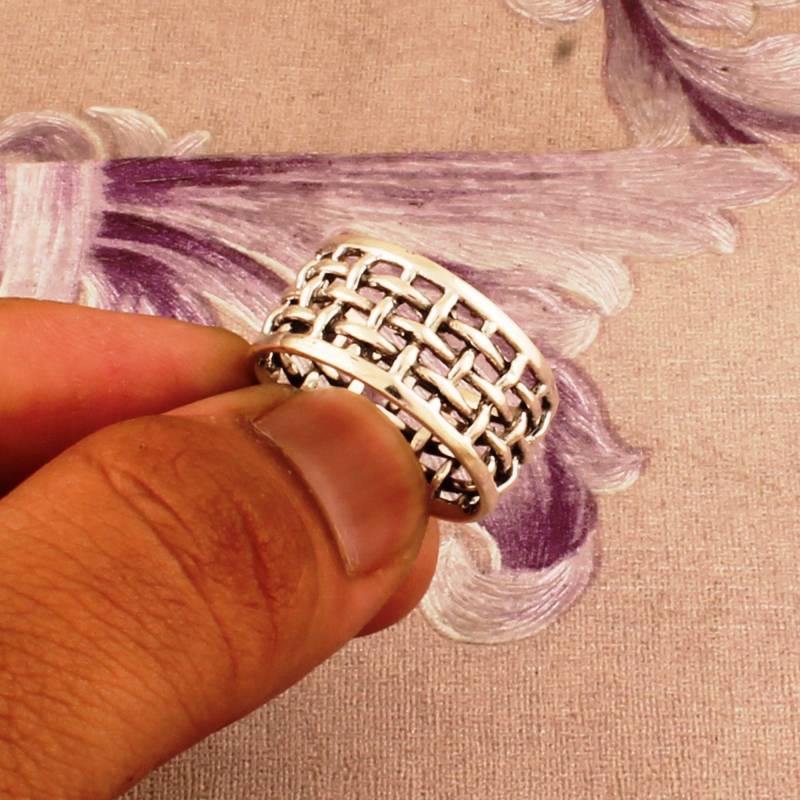 sterling Silber Gewebte Breite Band Ring Unisex Gemusterten Design von ShreeJaipurSilver925