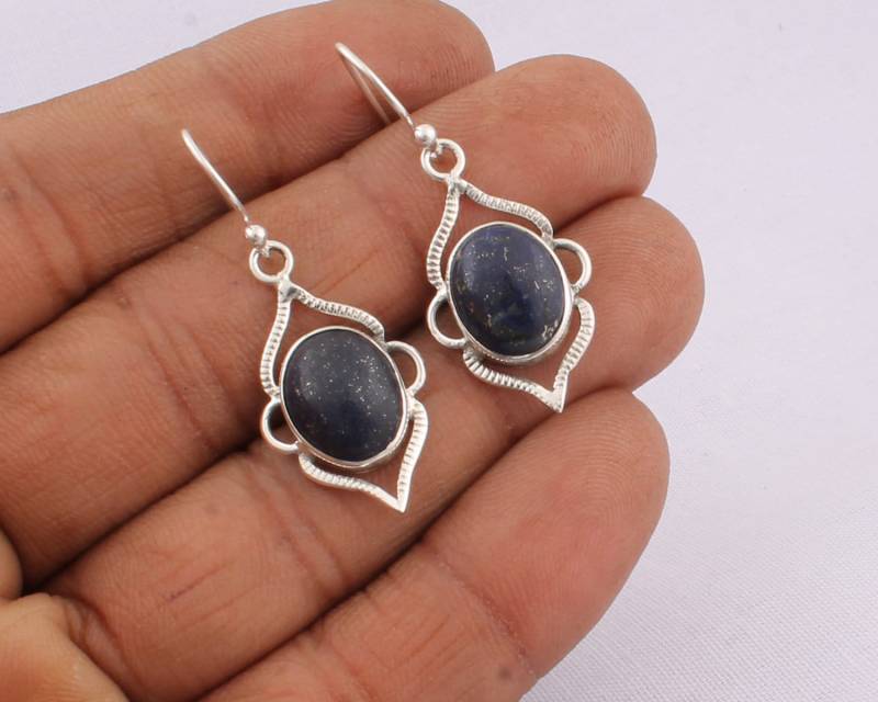 sterling Silber Lapis Lazuli Ohrringe Handgemachter Cabochon Schmuck von ShreeJaipurSilver925
