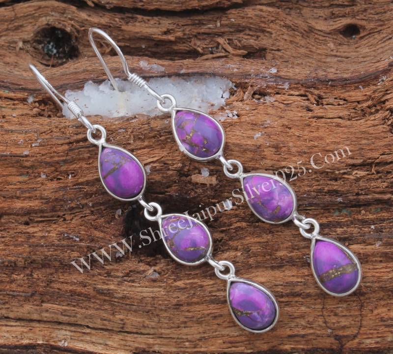 sterling Silber Türkis Ohrringe Handgemachter Schmuck Mit Lila Edelstein von ShreeJaipurSilver925