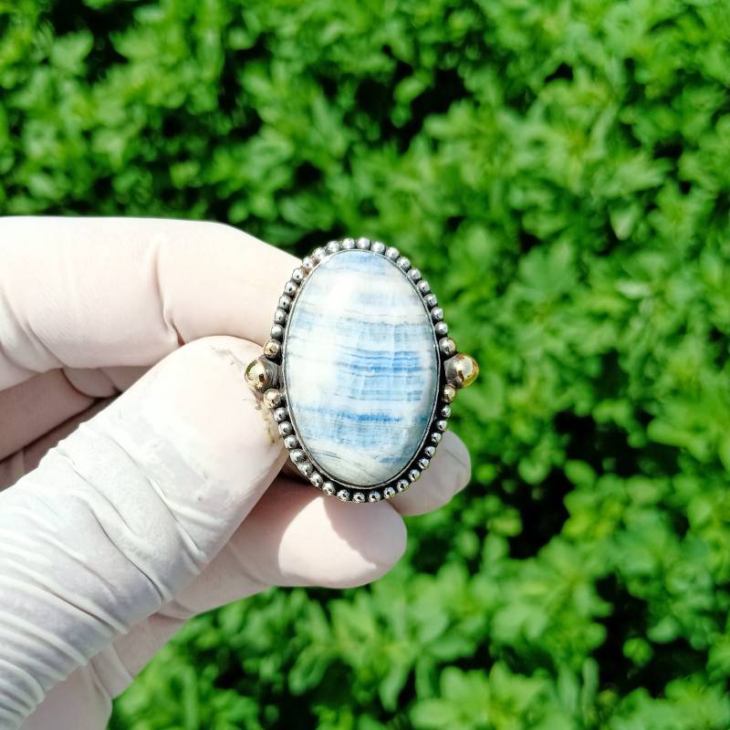 Blauer Scheelit Ring, 925 Sterling Silber Vergoldet 18K Vergoldeter Frauenring, Hochzeitsgeschenk, Geschenk von Shreenarayana