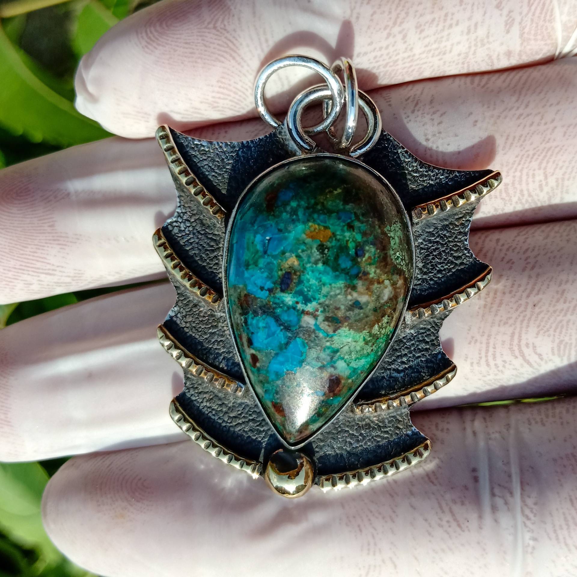 Chrysocolla, Chrysocolla Anhänger, Frau 925 Sterling Versilbert, 18K Vergoldet, Jahrestag Geschenk, Hochzeitsgeschenk, Fo Chrysocolla, Chrysocolla Anhänger, Frau 925 Sterling Versilbert, 18K Vergoldet, Jahrestag Geschenk, Hochzeitsgeschenk, Fo von Shreenarayana