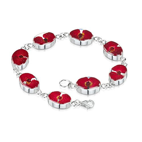 Shrieking Violet Damen-Armband Sterling-Silber 925 oval echte Mohnblumen Geschenkbox von Shrieking Violet