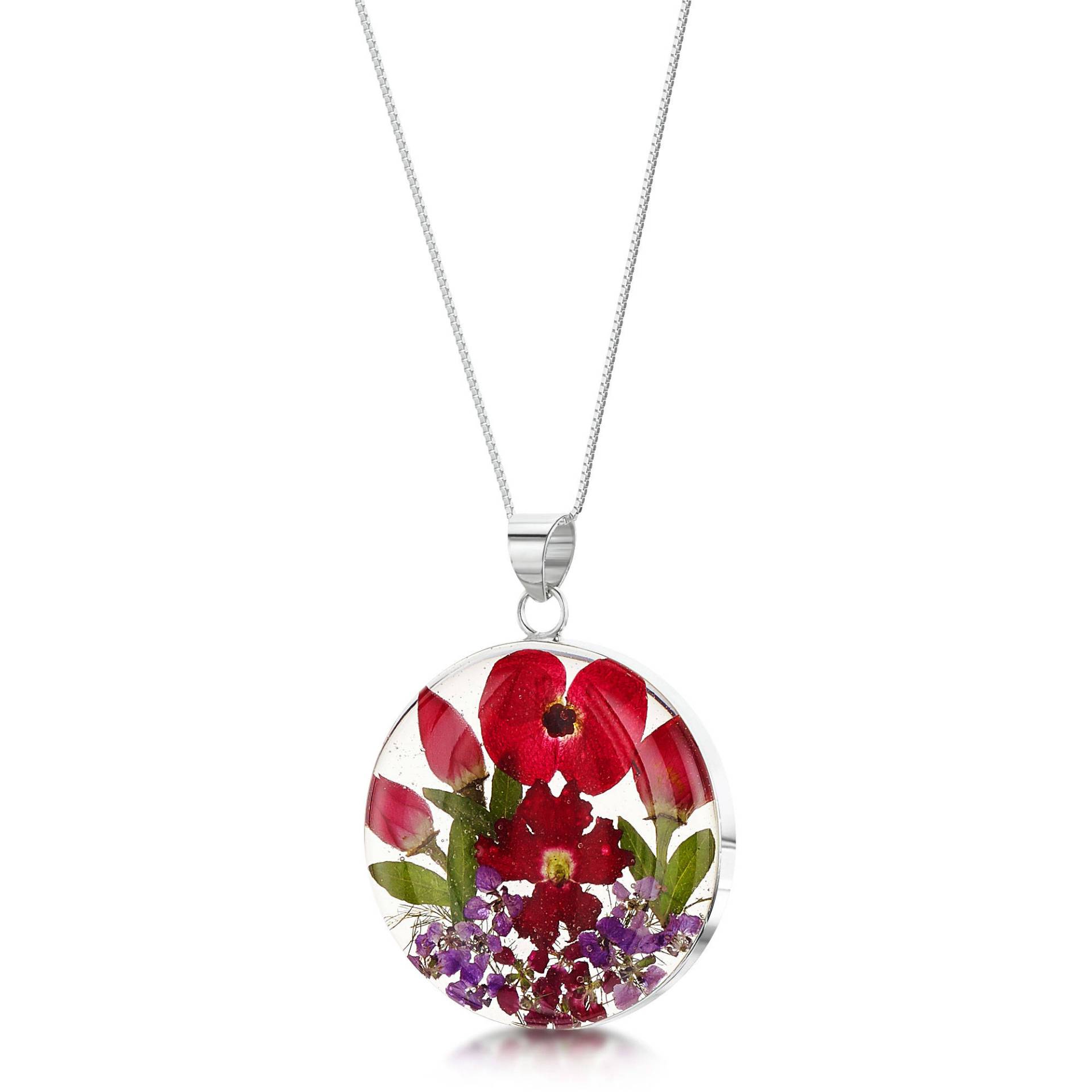 Großer Runder Blumenanhänger - Echte Blumen in Sterlingsilber Großer Runder Blumenanhänger - Echte Blumen in Sterlingsilber von ShriekingVioletLtd