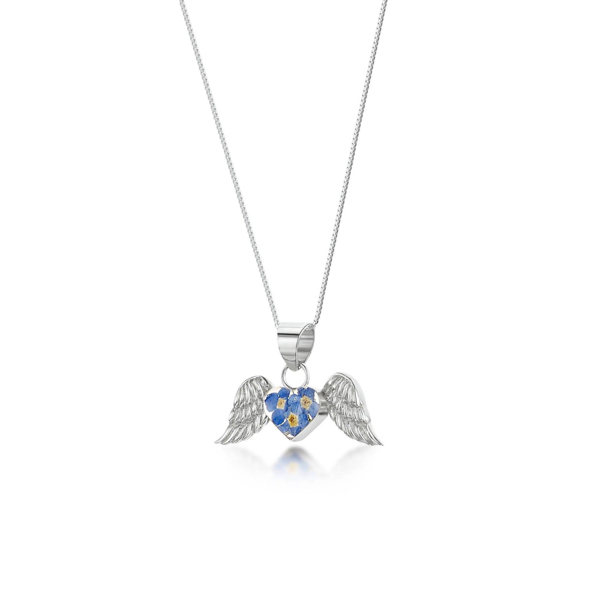 Handgemachter Sterling Silber Engelsflügel Anhänger Mit Vergissmeinnicht Und Shrieking Violet Handgemachter Sterling Silber Engelsflügel Anhänger Mit Vergissmeinnicht Und Shrieking Violet von ShriekingVioletLtd