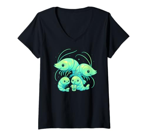 Damen Radioactive Shrimp Mutant Funny Meme Viral Toxic Meeresfrüchte T-Shirt mit V-Ausschnitt von Shrimp Monster Sci Fi Parody Sea Creature Humor