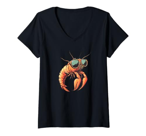 Damen Cooles Garnelenkostüm mit Schattierungen für Erwachsene und Kinder T-Shirt mit V-Ausschnitt von Shrimp Outfit